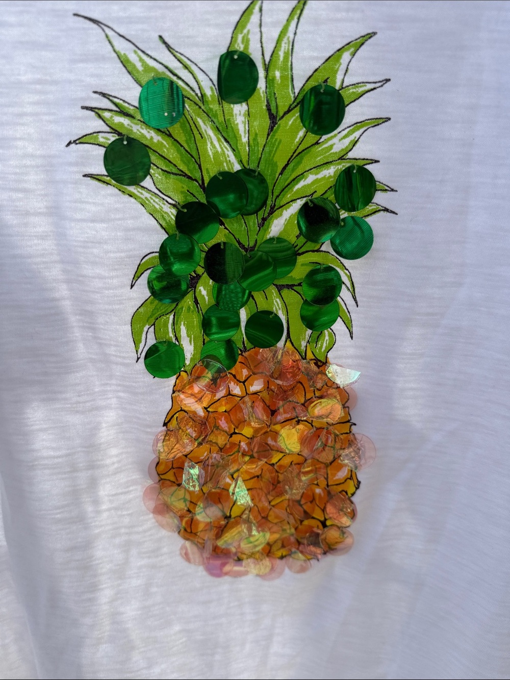 Caribbean Joe cotton White 3/4 Long-Sleeve Tee with Green & Yellow Pineapple Art